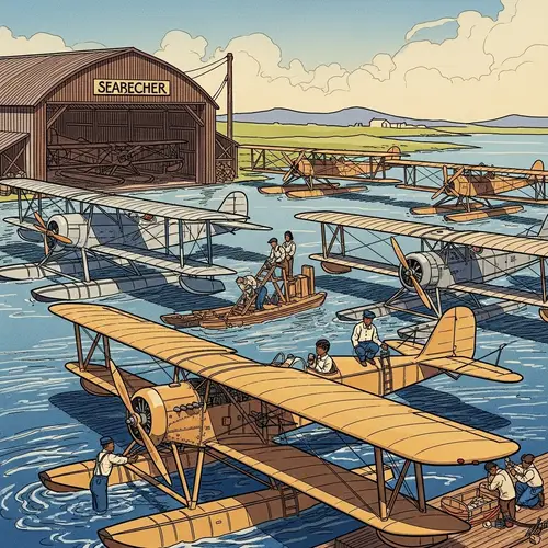 Vintage Seaplane Industry Illustration from Early 20th Century