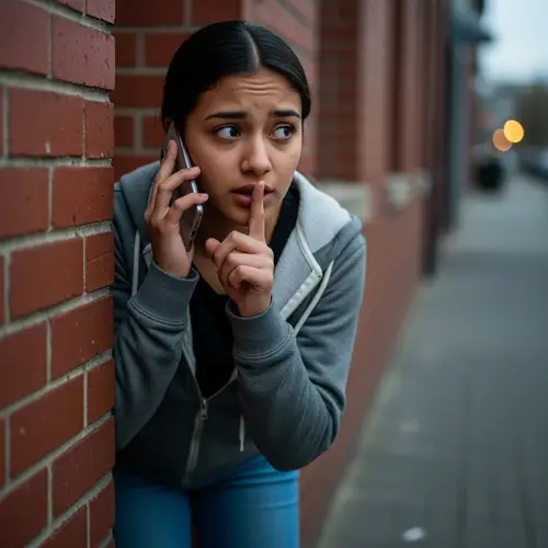 Young Hispanic Girl's Secretive Phone Conversation in Urban Setting