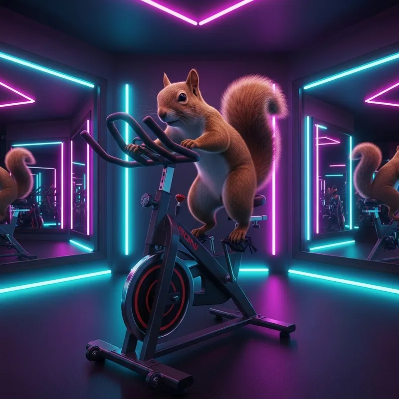 Squirrel Spinning in Gym with Neon Lights | Fitness Scene