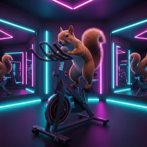 Neon Lights Spinning Workout with Squirrel | Gym Scene