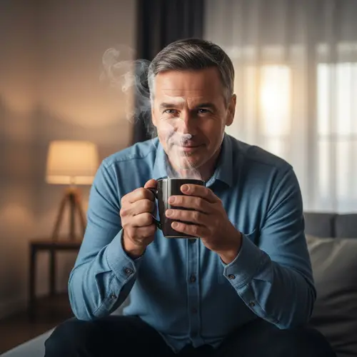 Casual Man Enjoying Steaming Coffee | Pleasant Morning Scene