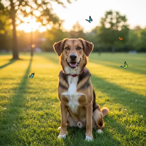 Healthy Medium-Sized Dog in Park - Labrador & Retriever Mix