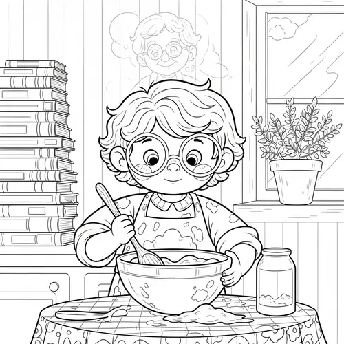 Whimsical Cartoon Illustration of Diverse Child in Kitchen Setting