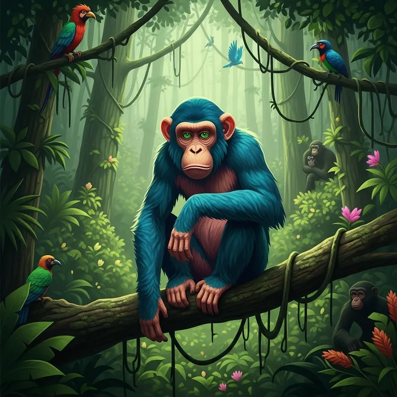 Bored Ape NFT Art in Jungle - Colorful Digital Abstraction Bored Ape NFT Art in Jungle - Colorful Digital Abstraction