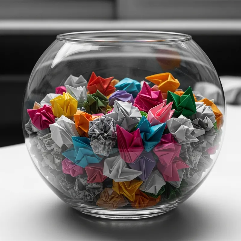Monochrome Fishbowl Filled with Folded Papers