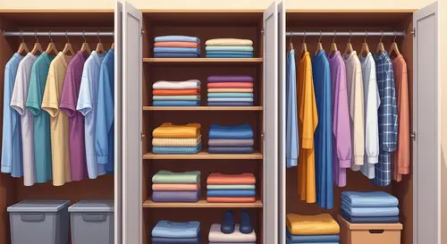 Neatly Organized Wardrobe Illustration - Clothing Folding Art