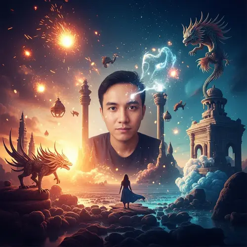 Personal Photo Photomanipulation: Magical Scene with Luminous Elements