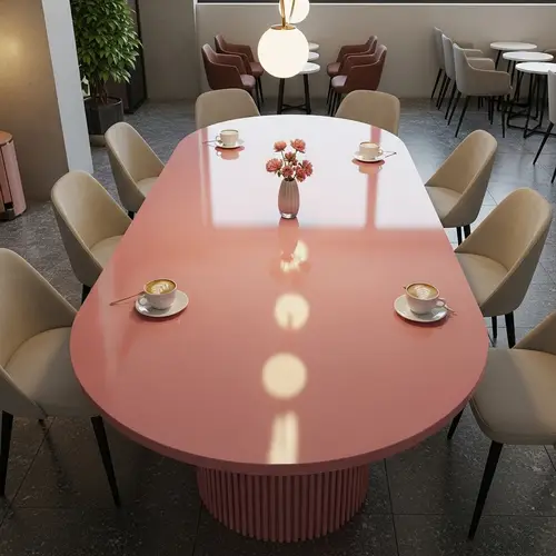 Elegant Oval Pink Table for 8 | High-Quality Finish