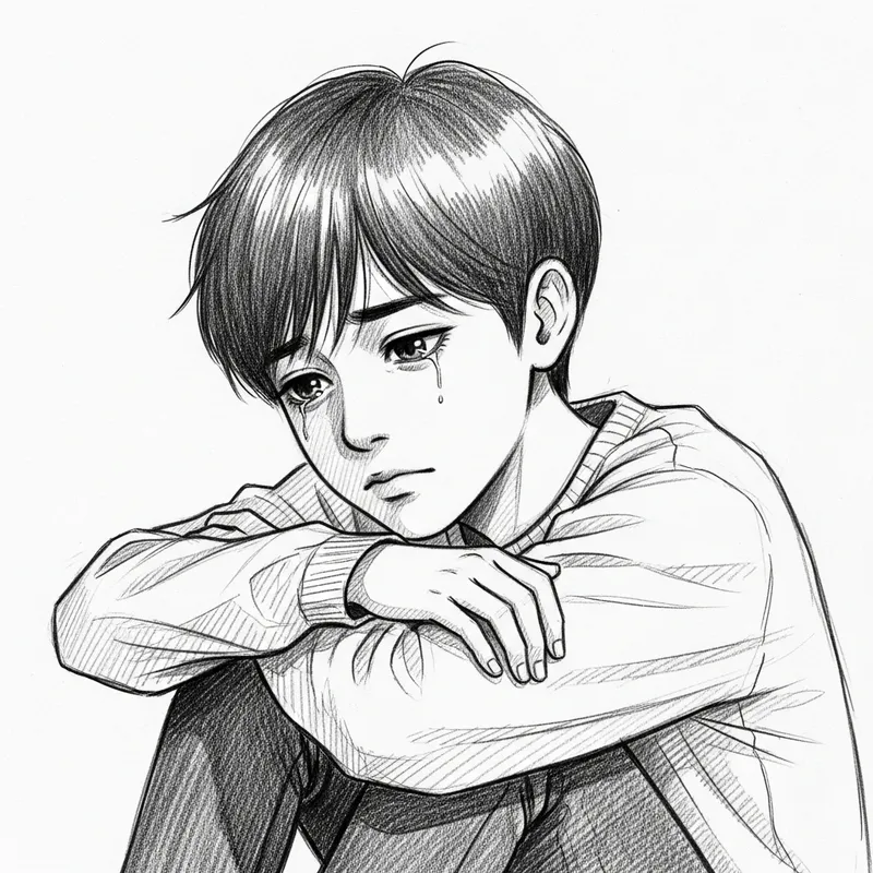 Heartbroken Cute Boy Drawing | Emotional Breakup Sketch Heartbroken Cute Boy Drawing | Emotional Breakup Sketch