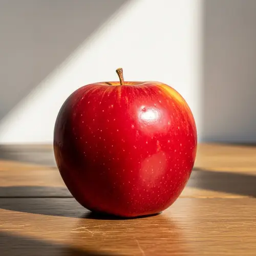 Colombian Cordoban Style Artwork of a Red Apple on Wooden Table