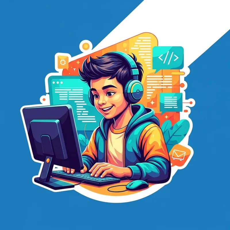 Vibrant Middle Eastern Young Software Developer Logo - Abstract Digital Art Style