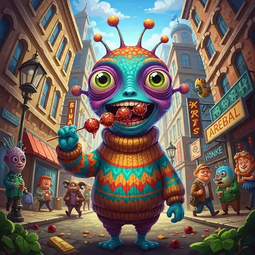 Delightful Alien Eating Candied Hawthorns