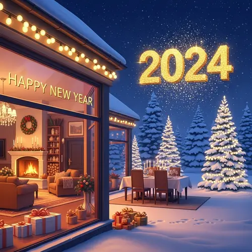 Celebrate New Year 2024 with Magical House and Winter Wonderland Scene