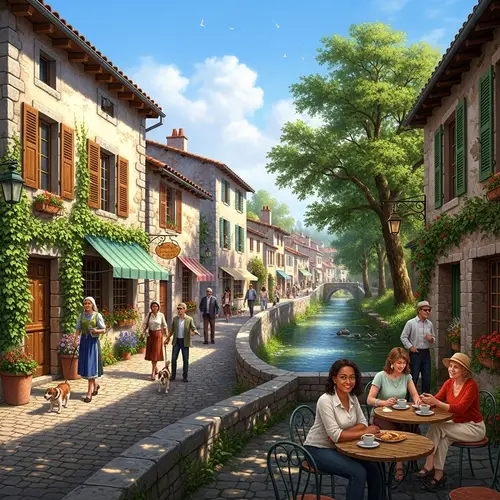 Charming Oil Painting of a European Village