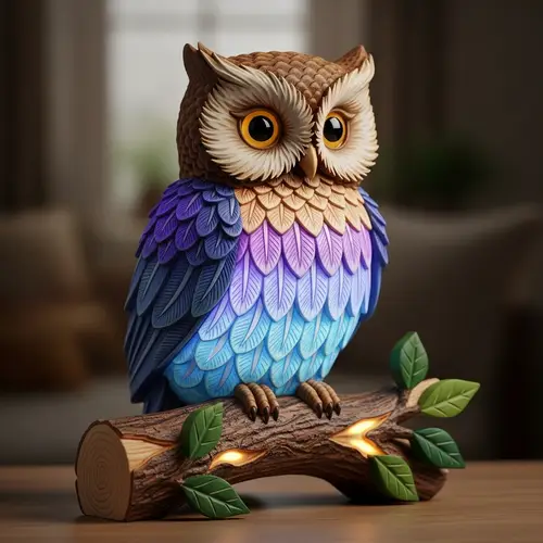 Owl-Shaped Nightlight: Intricate Details and Soft Glow