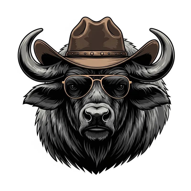 Cool Buffalo in Sunglasses and Cowboy Hat