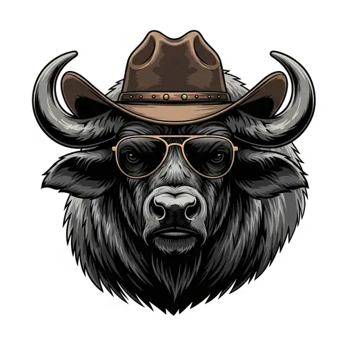 Stylish Buffalo with Sunglasses and Cowboy Hat