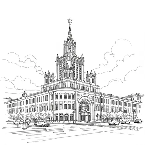 Architectural Sketch of Gostiny Dvor Building in Moscow