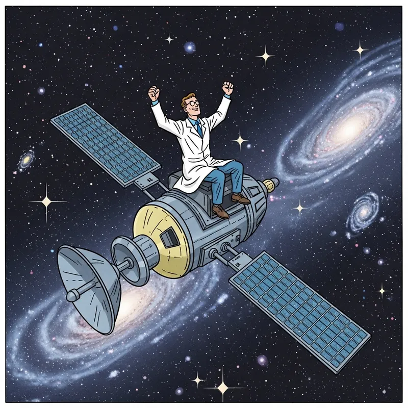Lab Coat Researcher Rides Satellite in Cosmic Space