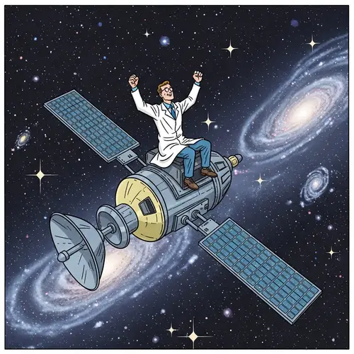 Comic Style Researcher on Satellite in Space