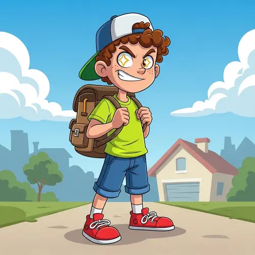 Caucasian Boy Cartoon Character in Casual Outfit | Suburban Adventure
