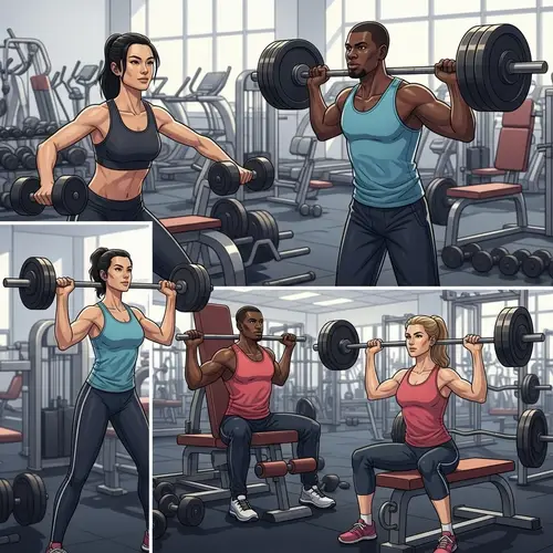 Diverse Group Shoulder Workout Illustration | Gym Exercises