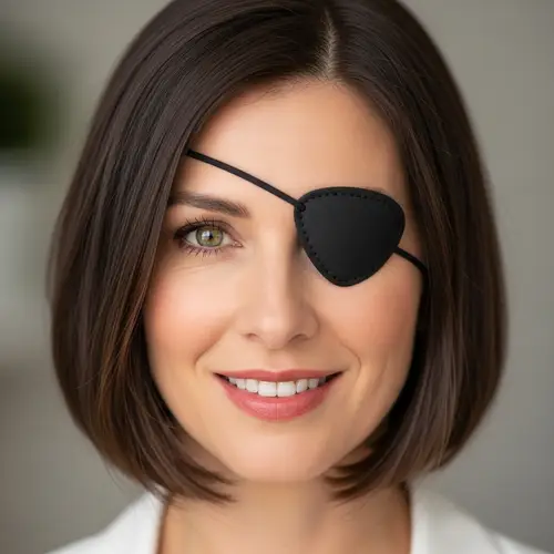 Caucasian Woman with Bob Haircut and Eyepatch