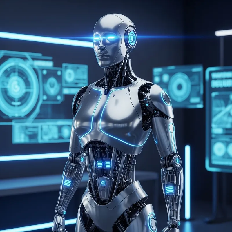 Futuristic Robot Design with Glowing Blue Lights