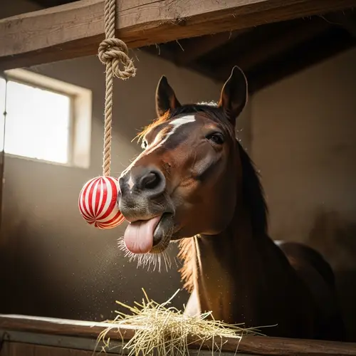 Horse Licking Sweet Candy in Stable