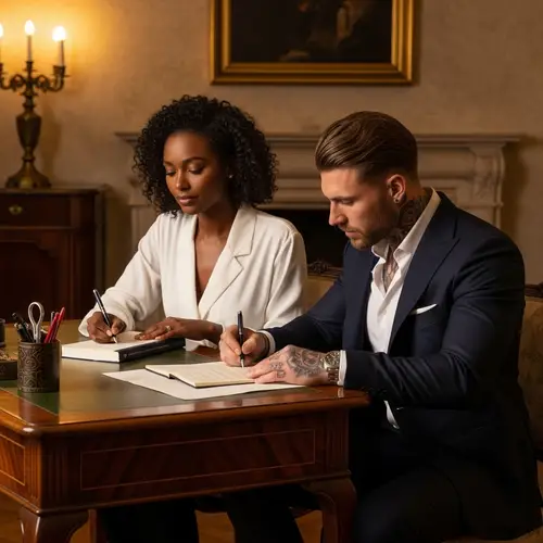 Luxurious Italian Home Scene with African American Woman Crafting Novel