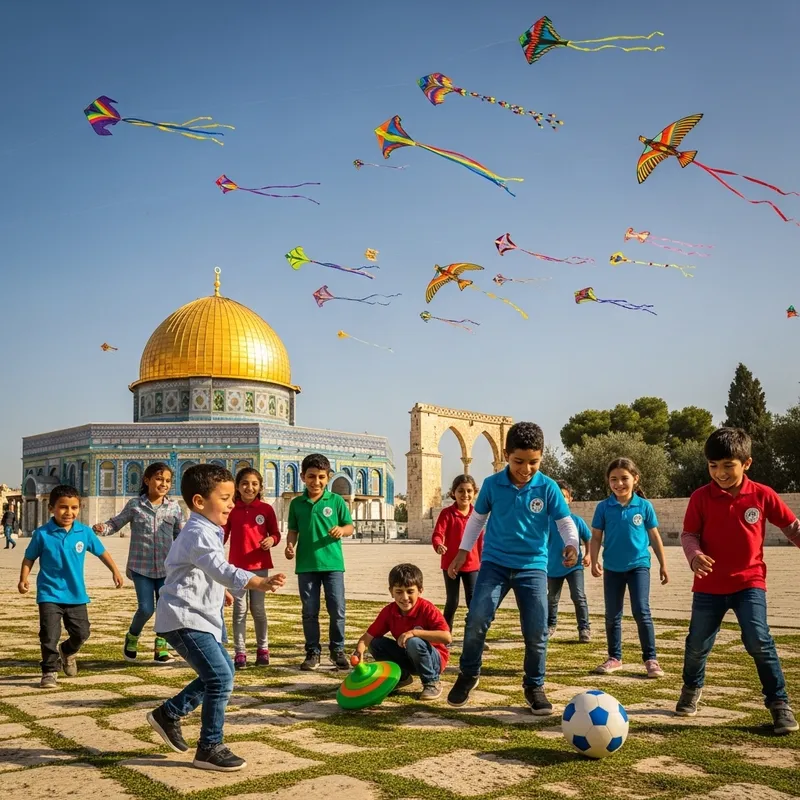 Diverse Children Playing Happily at Masjid Al Aqsa