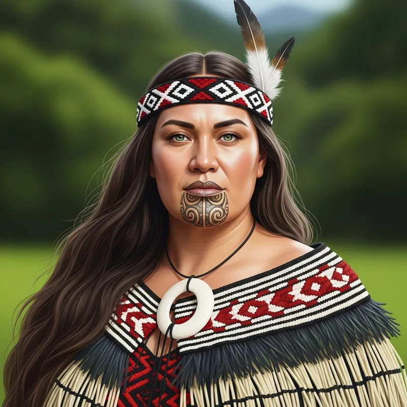 Full-Bodied Maori Woman with Chin Tattoo | Cultural Heritage & Natural Beauty