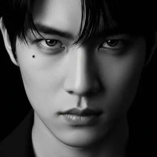 Dramatic Black and White Portrait of Young Man with Intense Focus