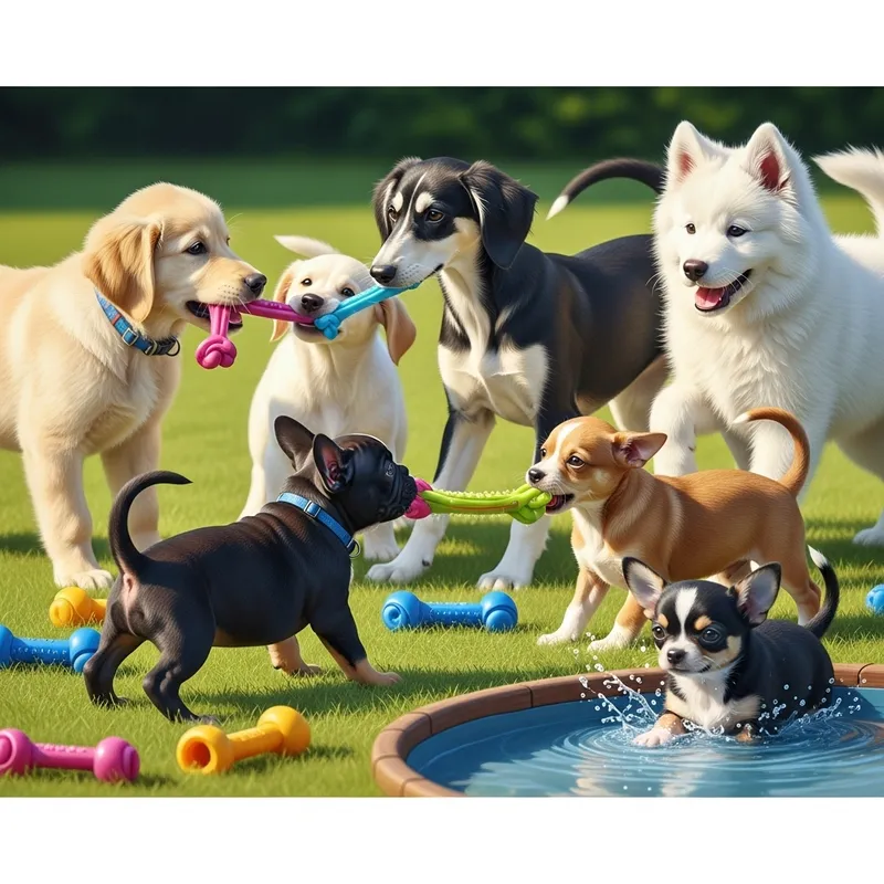 Captivating Puppies Playing: Enchanting Canine Scene with Multiple Breeds Captivating Puppies Playing: Enchanting Canine Scene with Multiple Breeds