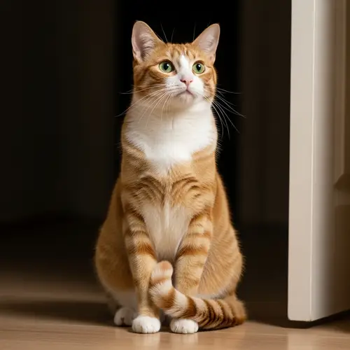 Adorable Domestic Shorthair Cat in a Curious Room