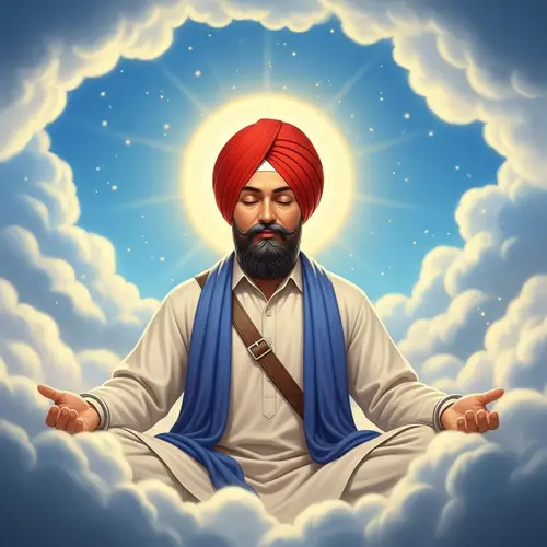 Sikh Man in Red Turban Meditating in Serene Heaven