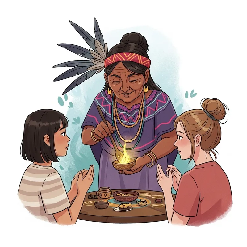 Traditional Ritual by Latin American Woman with Teenagers Traditional Ritual by Latin American Woman with Teenagers