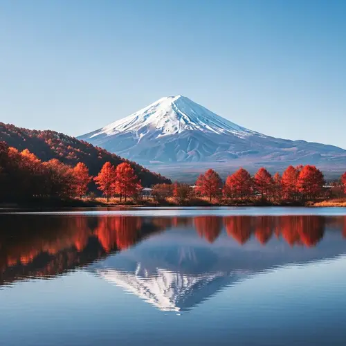 8K Realism Serene Landscape Scene with Dormant Fujiyama Volcano