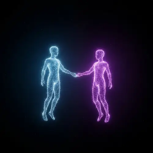 Best Friends as Souls: Serene Glowy Figures in Endless Space
