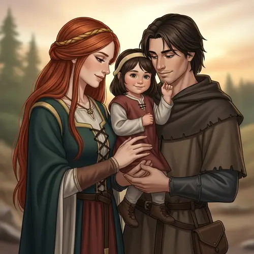 Medieval Family of Three: Warmth & Love in Rustic Setting