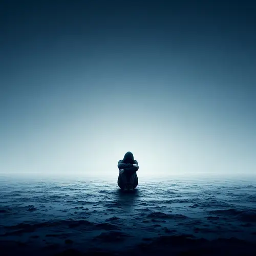 Abstract Loneliness Art: Solitude in Cool Blue Tones