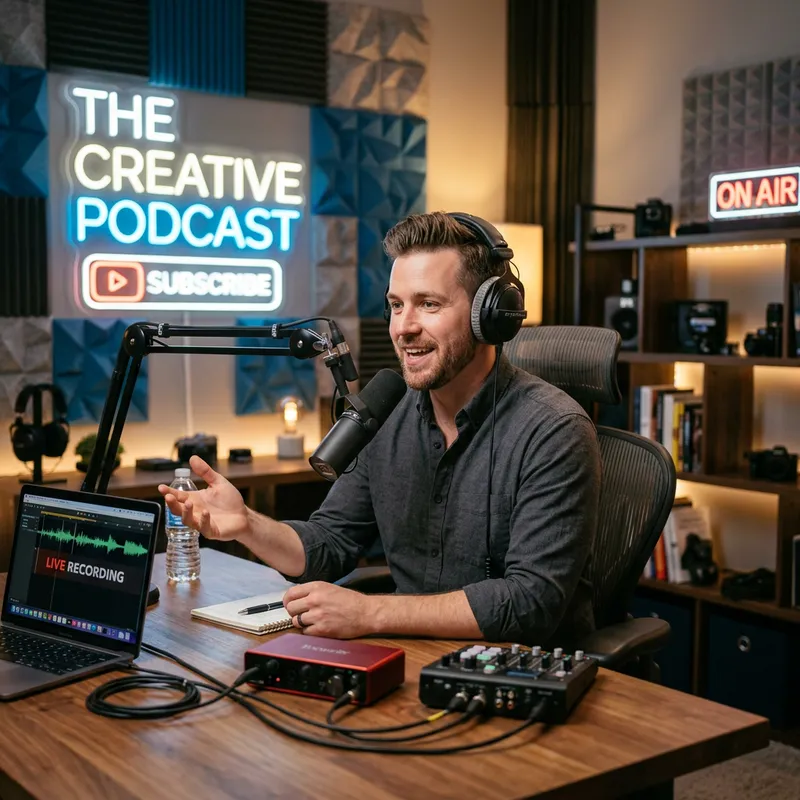 Professional Podcaster in Studio for YouTube Channel