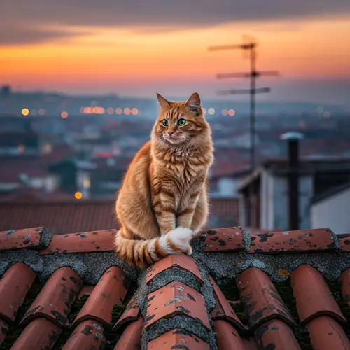 Adorable Cat Sitting on Roof