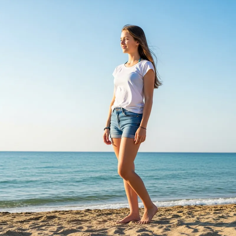 Barefoot Teen Girl Embracing Serene Beach Beauty Barefoot Teen Girl Embracing Serene Beach Beauty
