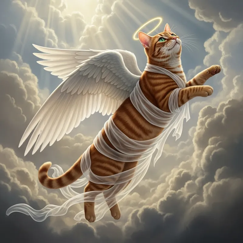 Realistic Red Cat with Angel Wings Ascending to Sainthood