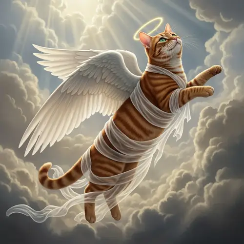 Red Cat with Angel Wings Ascending into Sainthood