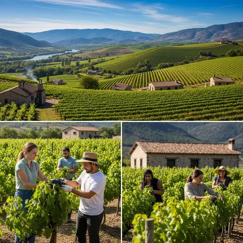 Picturesque Wine Region Amidst Green Hills and Vineyards