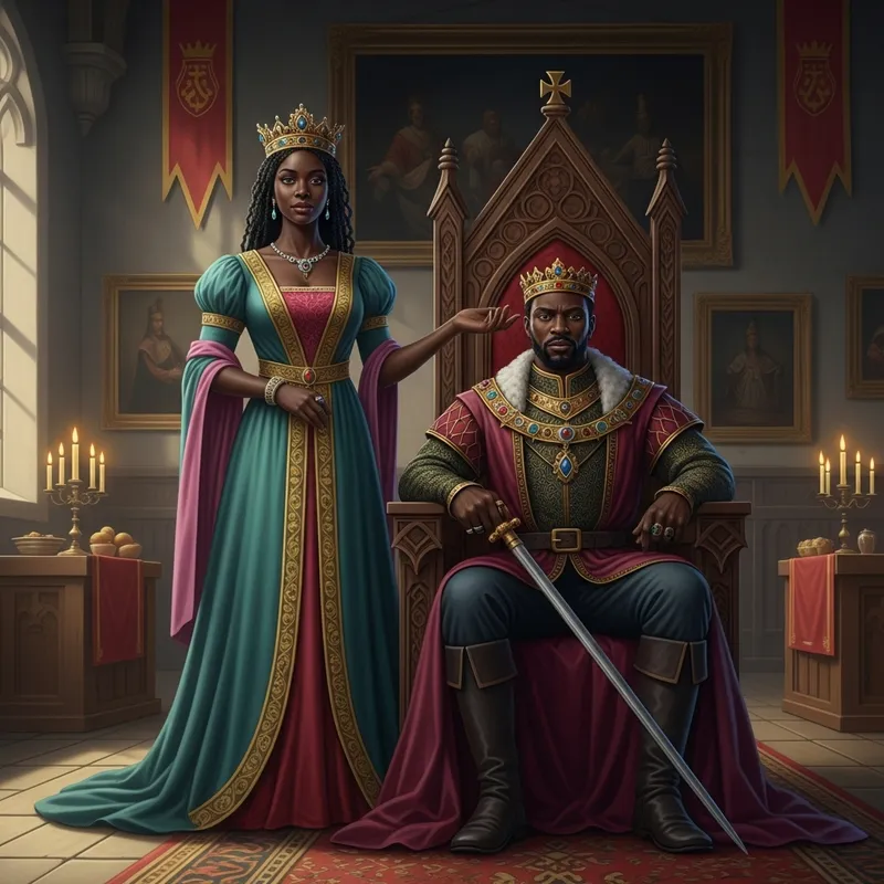 Majestic Black Queen and King Throne Scene