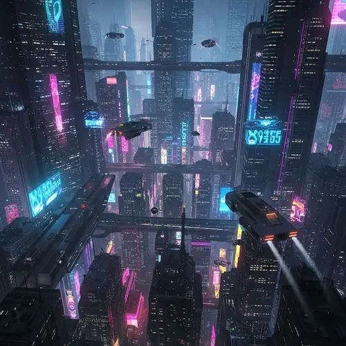 Futuristic Cityscape: Cyberpunk Realm with Radiant Neon Lights
