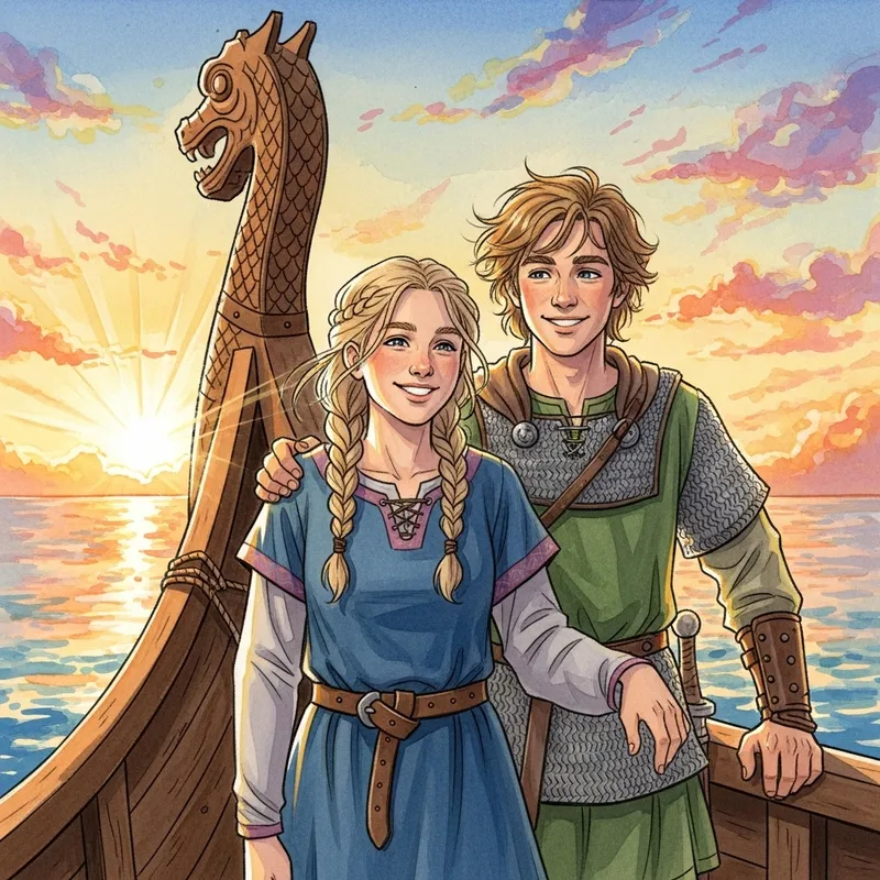 Teenage Vikings Smiling on Ship Deck - Summer Joy Teenage Vikings Smiling on Ship Deck - Summer Joy